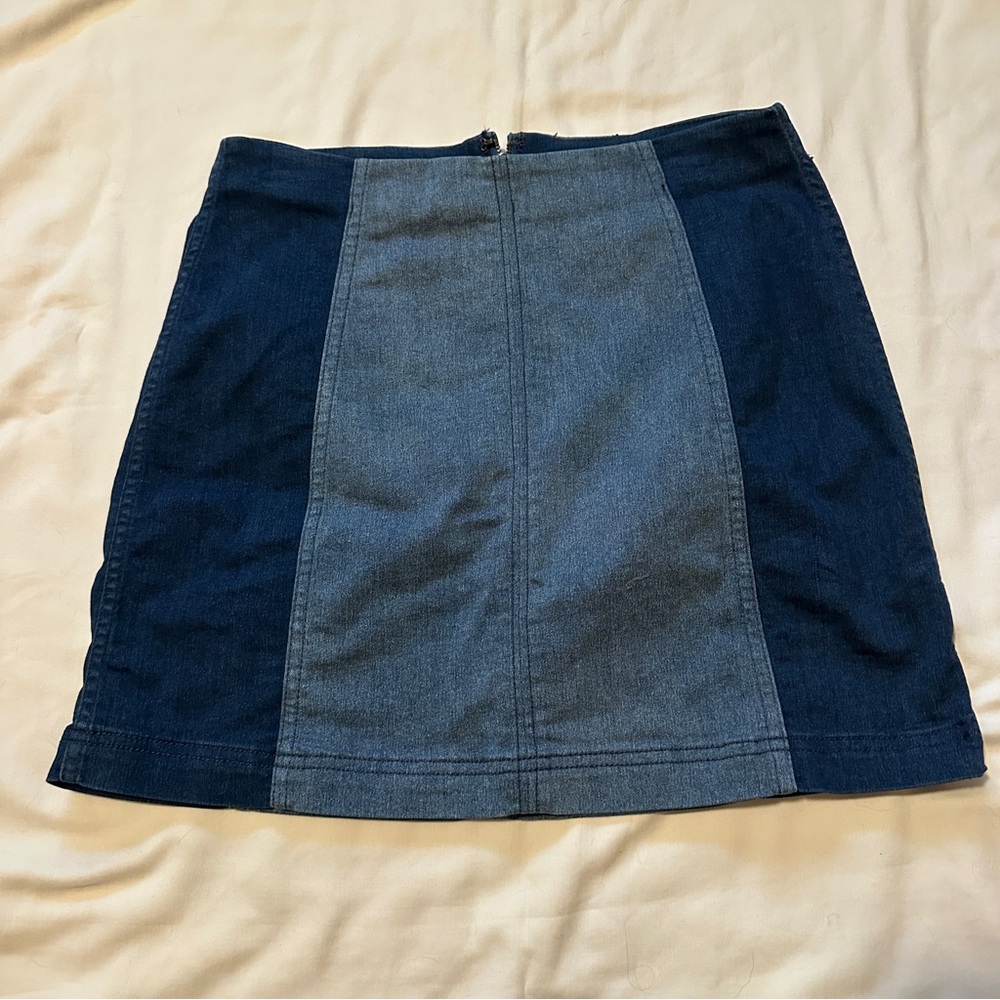 Free People Two-Tone Blue Denim Panel Mini Skirt